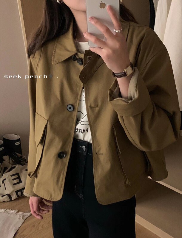 New in autumn!【SEEK PEACH】Korean version plus velvet comfortable windbreaker 5780# L