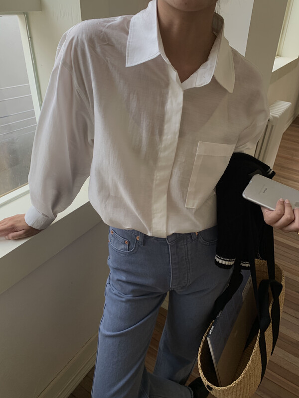 【ON LINE】Korean Standard Classic Single Pocket Casual All-match Solid Color Tencel Shirt 7226