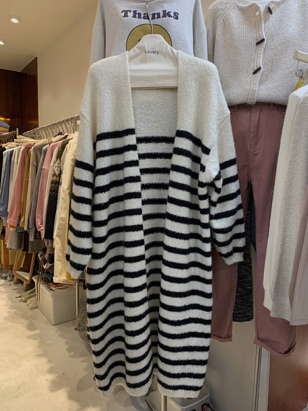 【LOVELY/SHMILY】Mid-length Contrast Stripe Sweater Cardigan Knit Cardigan M0897