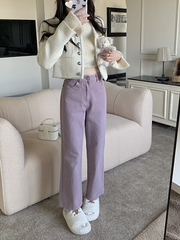 [Timely Rain] Korean style ins sweet design taro purple high-waisted jeans (sell jeans only) N1119# WPL