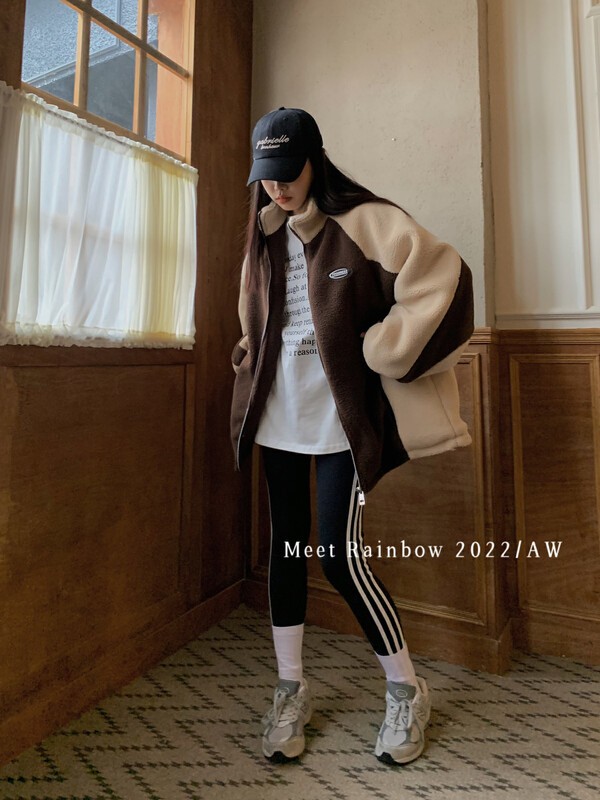 【MEET RAINBOW】Korean Loose Colorblock Short Jacket 02139# LSL