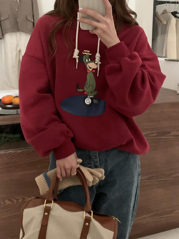 【LOVELY/SHMILY】Korean hooded cartoon all-match fleece warm sweater Z1720