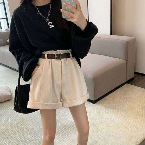 Autumn and winter wicker korean version high-waisted thin and age-reducing all-match western style wide-leg shorts casual pants female student pants