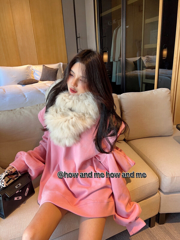 【 HOW AND ME Cheng Xi 】Simple and casual slip-shoulder hooded fleece sweater sweater YS1-5183# CQW