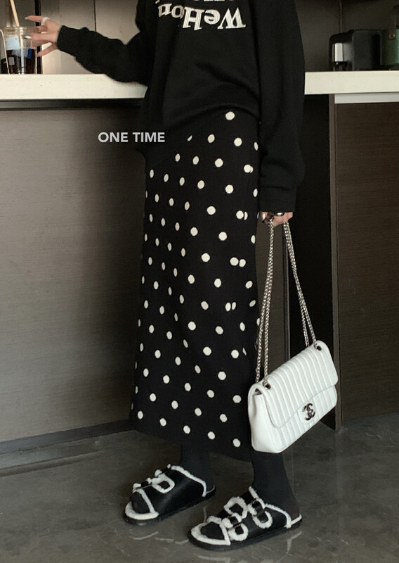 【ONE TIME】Korean style thickened straight multicolor knitted skirt OT7601# JHY