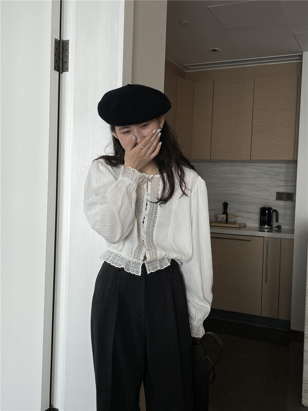 New in autumn! [TN] breasted solid color comfortable shirt 2216# CLS