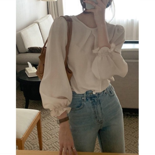  Korean chic spring and autumn new products all-match puff sleeve long-sleeved shirt women