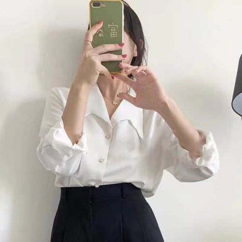 ACHU French big pointed collar white shirt women's long-sleeved design niche high-end white shirt professional wear top