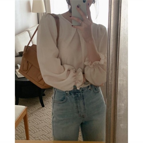  Korean chic spring and autumn new products all-match puff sleeve long-sleeved shirt women