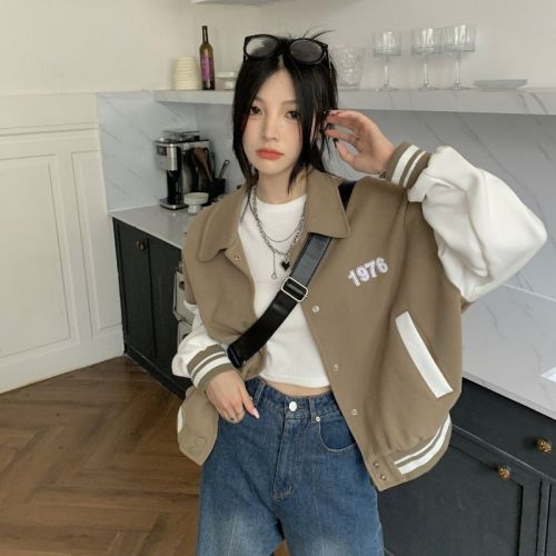 Plus velvet thickened version of the American retro baseball uniform autumn and winter 2022 new niche high-end short jacket women
