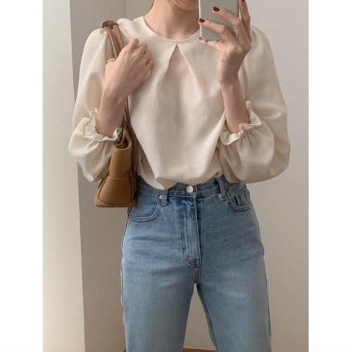  Korean chic spring and autumn new products all-match puff sleeve long-sleeved shirt women