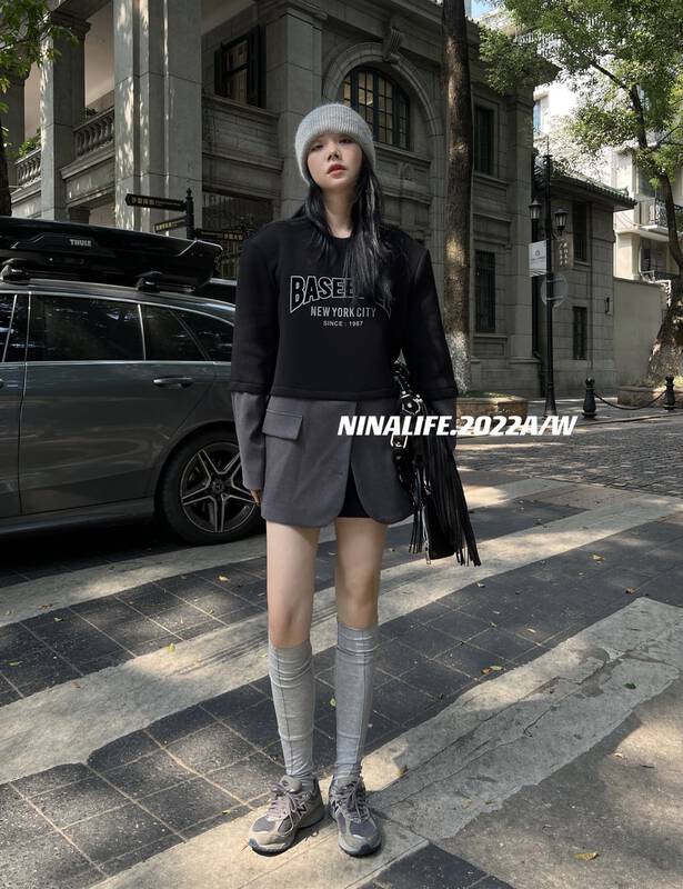 【NINA LIFE】Temperament sweater with stitching hem design 6511# ZXL