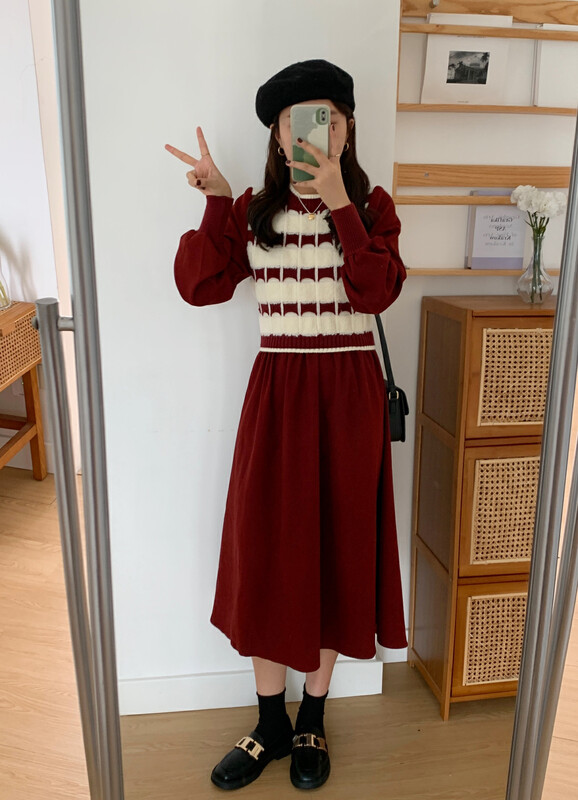 【VICTORY.2】Splicing fake two-piece long-sleeved dress v153# WPL