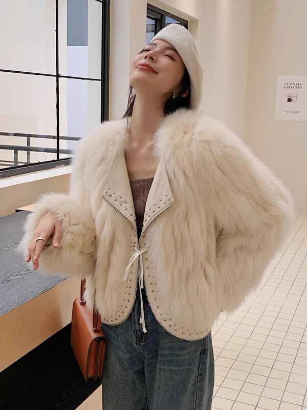 [DS] Imitation fox fur celebrity style fur integrated rivets high-quality car strip warm fur coat 99259D# JHY