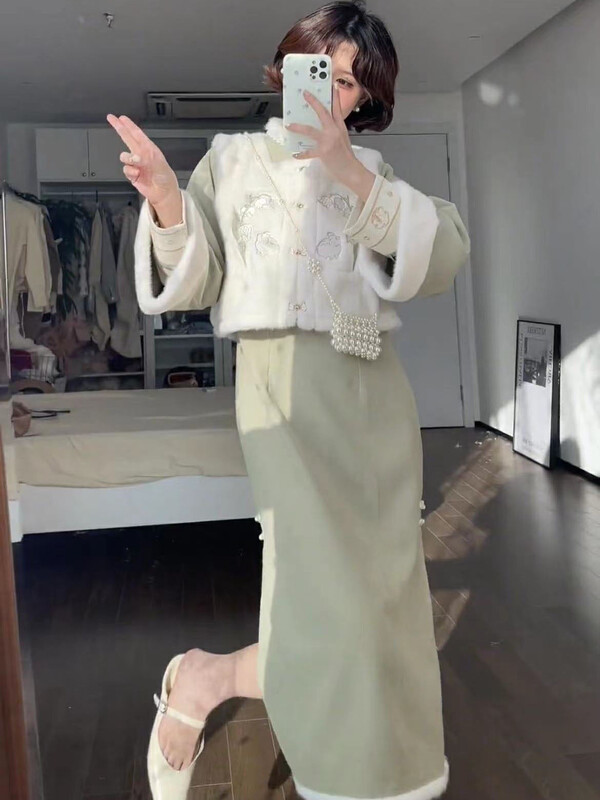 【L.L STUDIO】Retro National Style Cheongsam Dress + Simple Vest Two-piece Suit 78364# PCZ