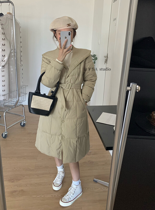 [Y.JIA Ijia] Korean style sweet and age-reducing navy tie design down jacket 33005