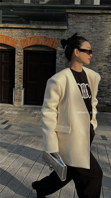 【OPEN】Temperament V-neck Solid Color Suit 9057# OZQ
