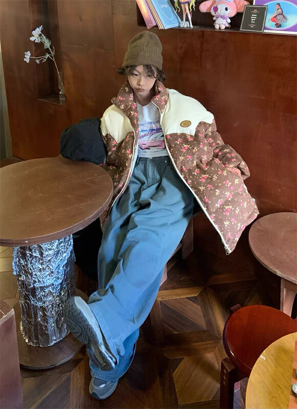 【LAB EEDA】Corduroy stitched floral color matching thickened warm cotton jacket M245# ​​OZQ