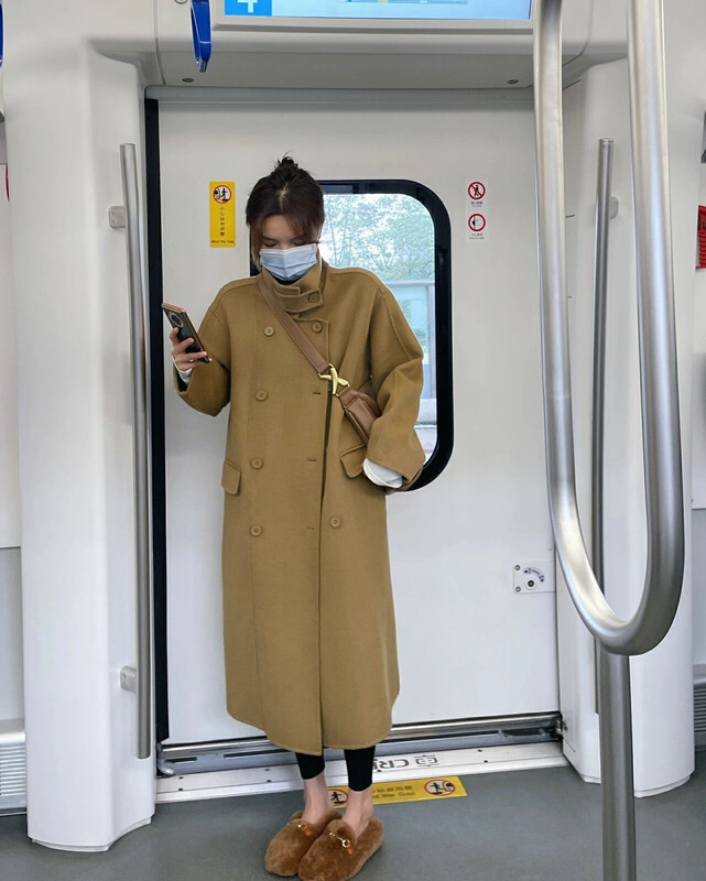 【Y.JIA Ijia】Korean version of casual, versatile, slim, high-neck, double-breasted wool coat (wool coat) 55072# FHX