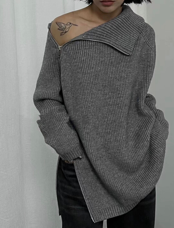 [Blue Show] Design zipper turtleneck all-match sweater 7662# LSW