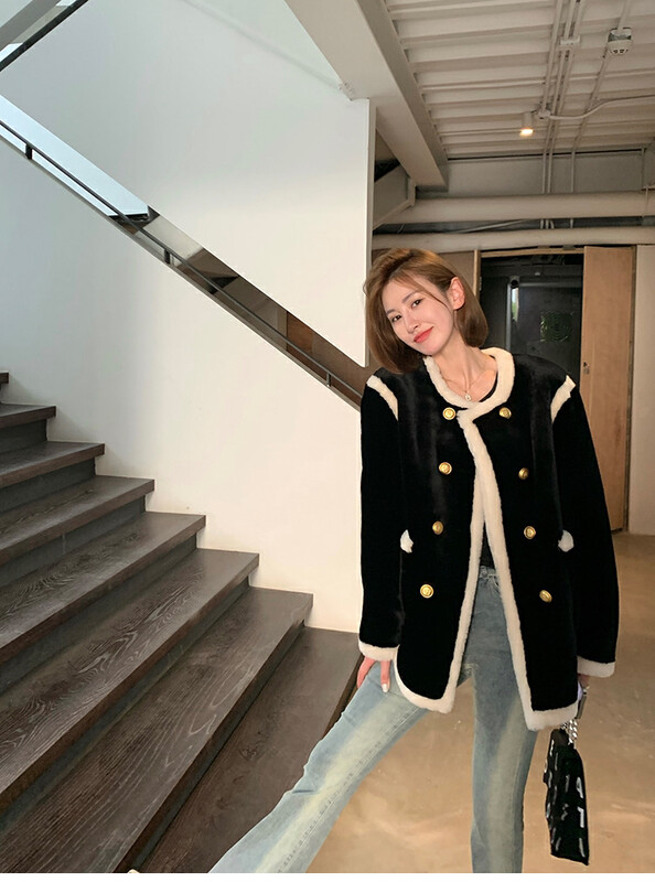 【DS】Xiaoxiang Double-breasted color-block wool coat (including 100% wool) 99258# JHY