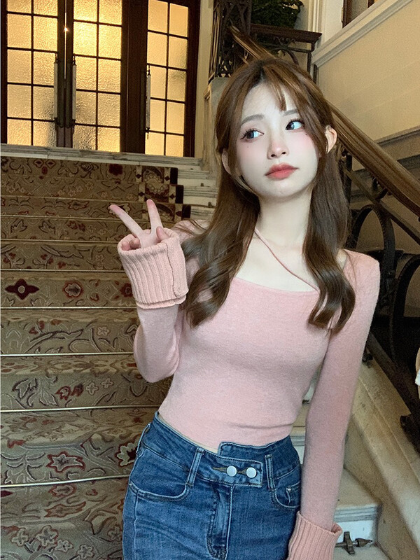 [L.L STUDIO] Atmospheric solid color slim square neck short knitted sweater 78390# PCZ