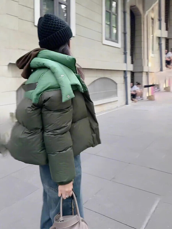 【DS】Contrast color stitching stand-up collar Korean style warm down jacket (with detachable collar) (including 90% white duck down) 99352D# JHY