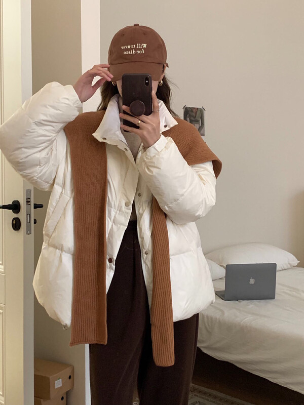 【LOVELY/SHMILY】Korean version stand tie shawl all-match down jacket down jacket (with shawl) S2618
