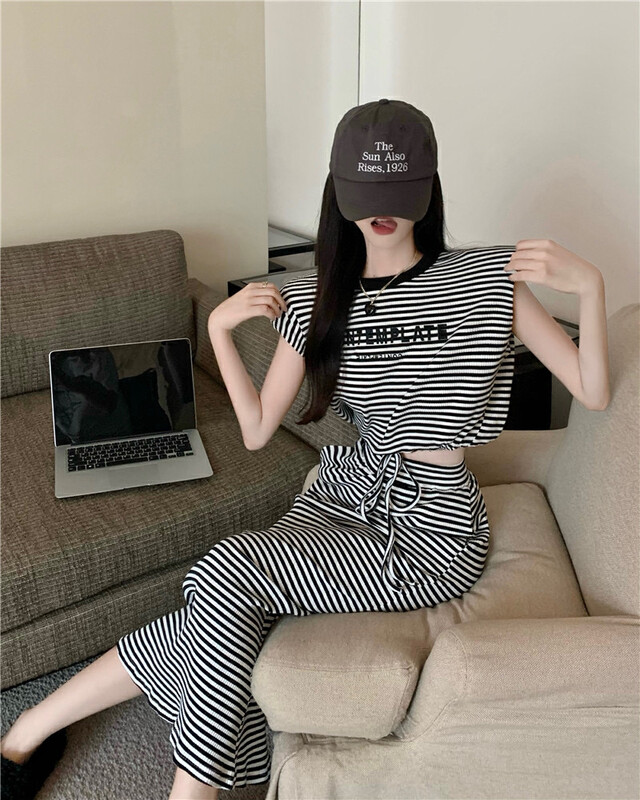【Y.JIA】Simple drawstring knitted hip skirt suit 291