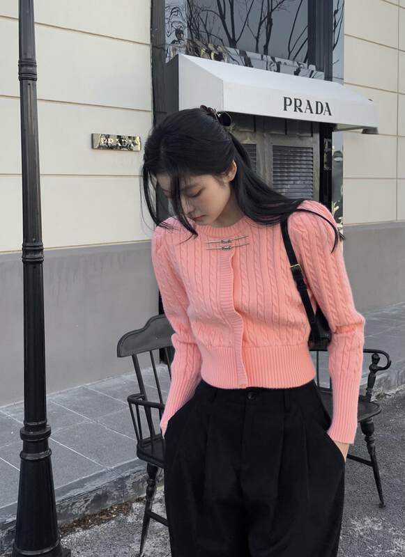 【NEIHE】Metal Button Design Western Style Versatile Sweater Sweater 88151# JHY