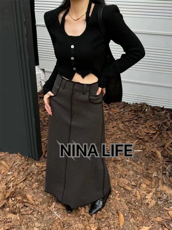【NINA LIFE】Fake two-piece halter neck slim warm sweater 352# ZXL