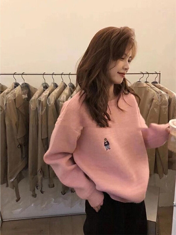 [Y.JIA Yijia] Korean style all-match color bear pattern design sweater 886
