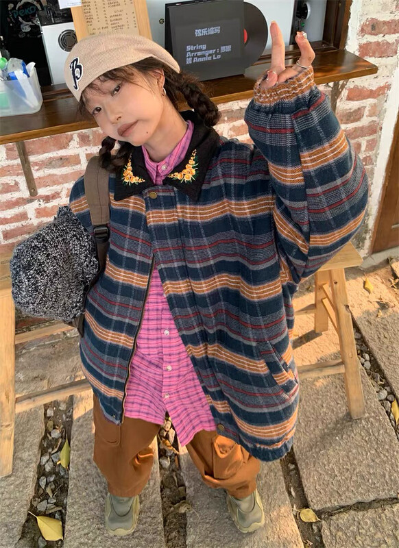 【LAB EEDA】Retro Hong Kong style lapel small plaid warm padded jacket M349# OZQ