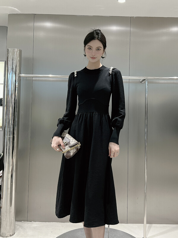 Original price 188.99! New in autumn! [DS] temperament pearl diamond chain knitted dress 28528D# JHY