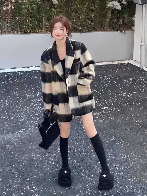 【L.L STUDIO】High-quality black and white plaid quilted suit 78409# PCZ