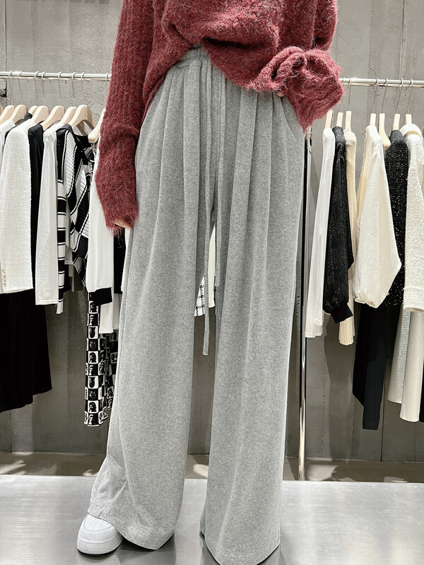 New in autumn! [DS] towel material high waist elastic drawstring straight wide leg casual pants 57037D# JHY
