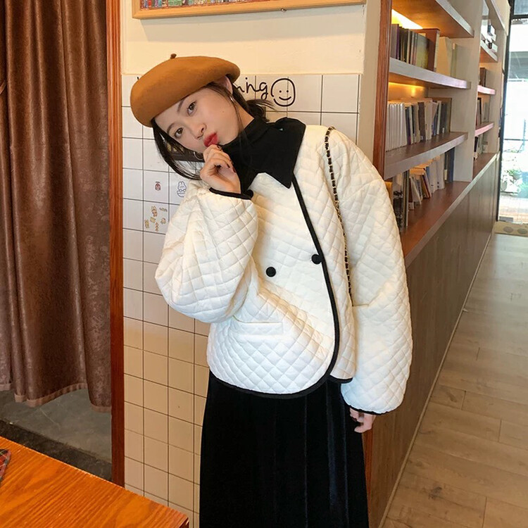 【L.L STUDIO】French Retro Rhombus Thermal Padded Jacket 78285# PCZ