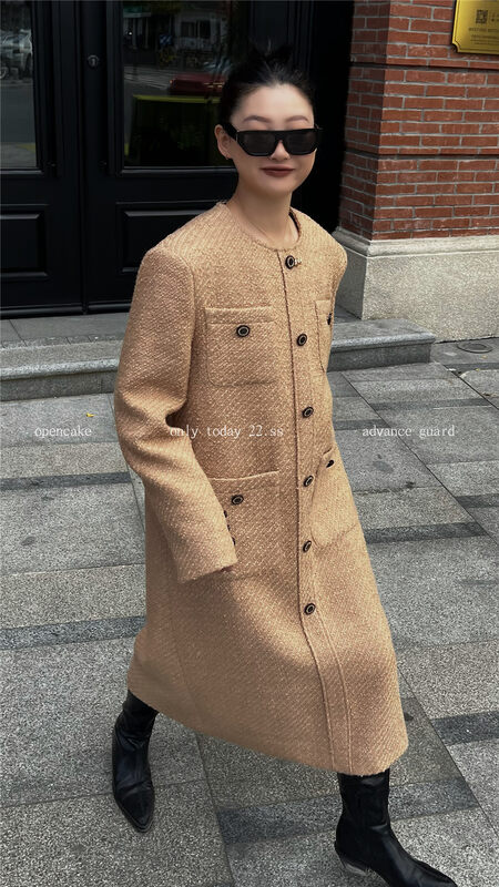 【OPEN】Casual round neck button-up blended coat YS1-9118# OZQ