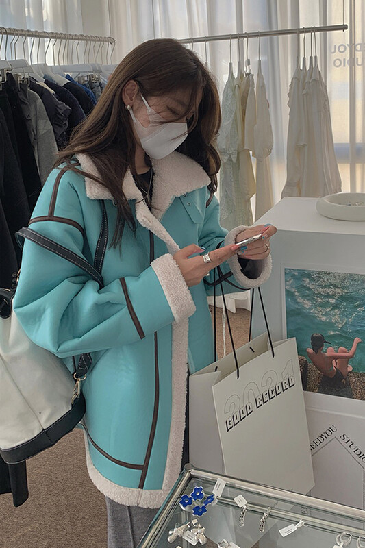 [L.L STUDIO] Faux fur one-piece contrasting color Western-style loose short coat 78402# PCZ