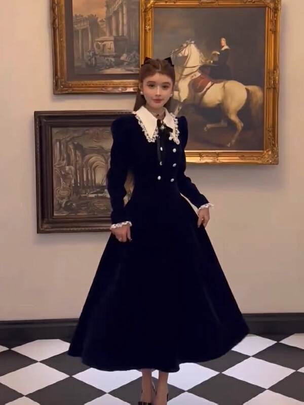 【L.L STUDIO】French Retro Hepburn Velvet Dress 78400# PCZ