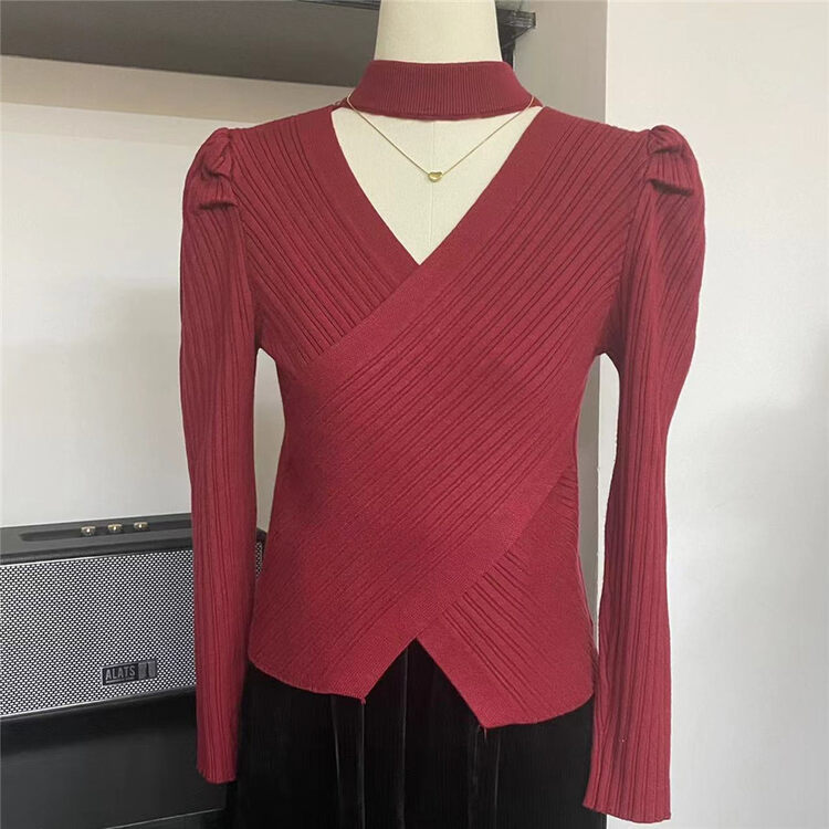 【SUSAN】Hanging neck V-neck temperament knitted sweater 83583# LSW