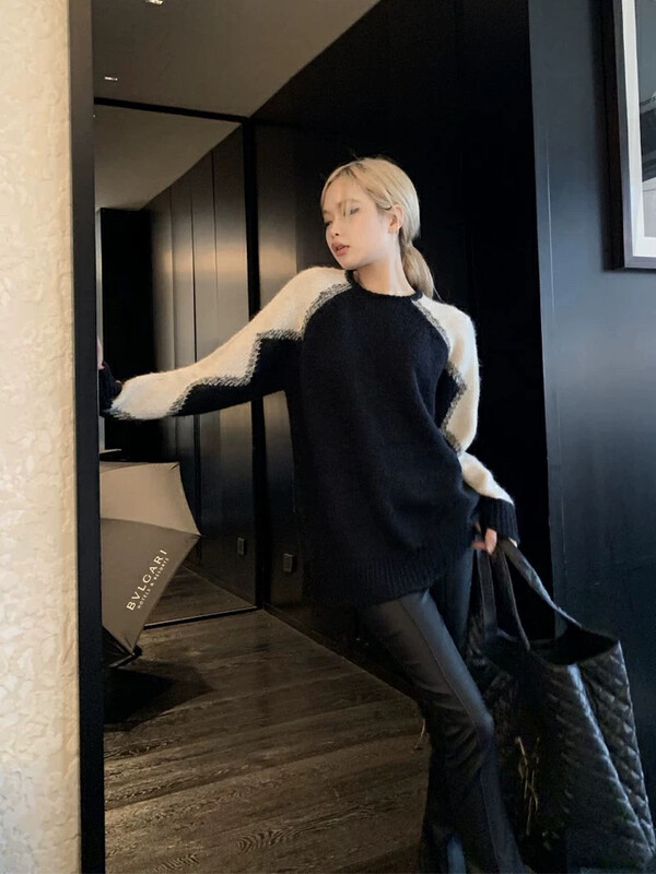 【L.L STUDIO】Contrast color round neck pullover sweater 78269# PCZ