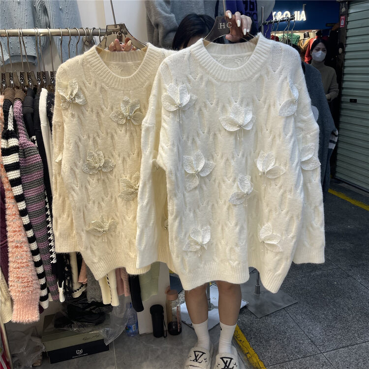 【Korean C Home】Heavy Craft Petal Loose Warm Sweater 0912# PCZ