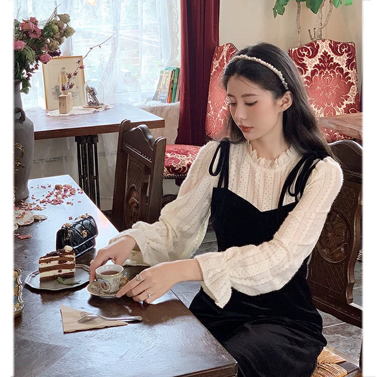 【L.L STUDIO】French retro stitching fake two-piece dress 78270# PCZ