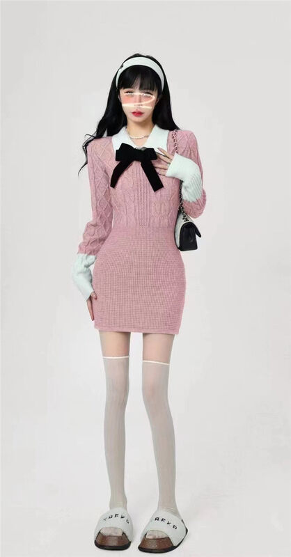 [Korean C's Home] Hot girl style slim-fit bow dress 0922# PCZ
