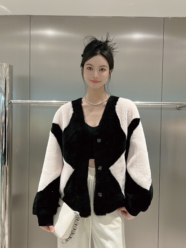 【DS】Add deerskin velvet colorblock warm wool jacket (including 100% wool) 99268D# JHY