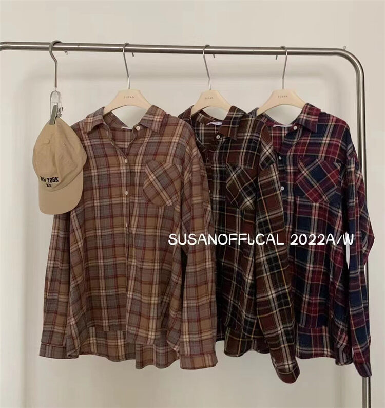 【SUSAN】Korean Retro Plaid Shirt Q1766# LSW