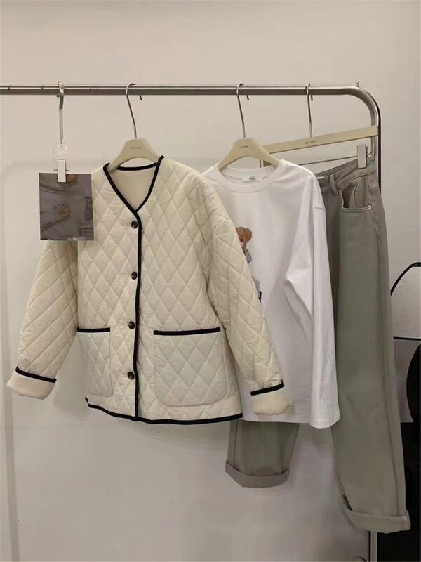 【SUSAN】Korean version of simple contrast color side-breasted thermal padded jacket 82133# LSW