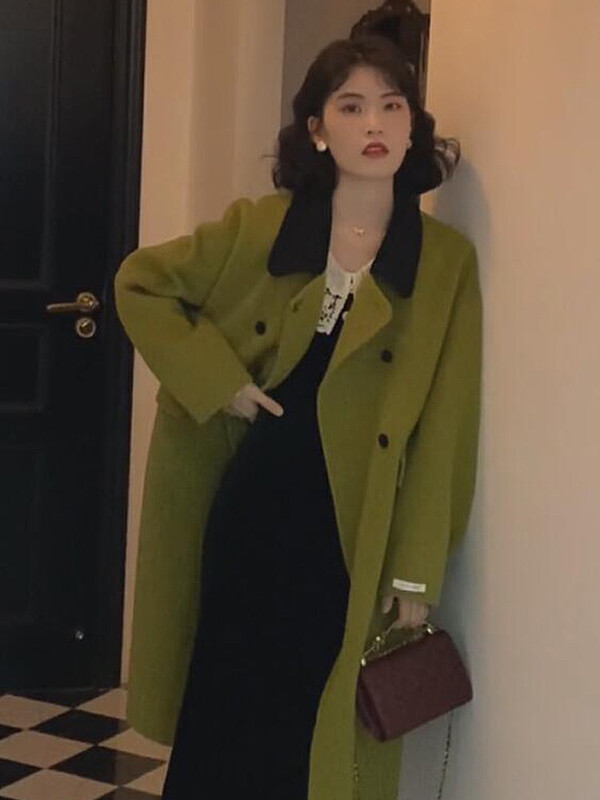 【Y.JIA Ijia】Korean style temperament color matching double-breasted wool coat 55076