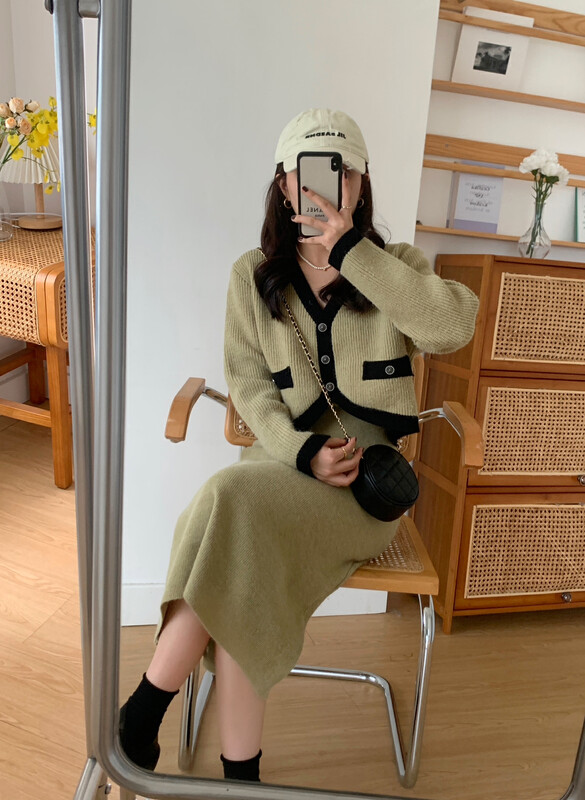 [VICTORY.2] Korean version of long-sleeved all-match coat + high-waisted slim skirt suit v148# WPL